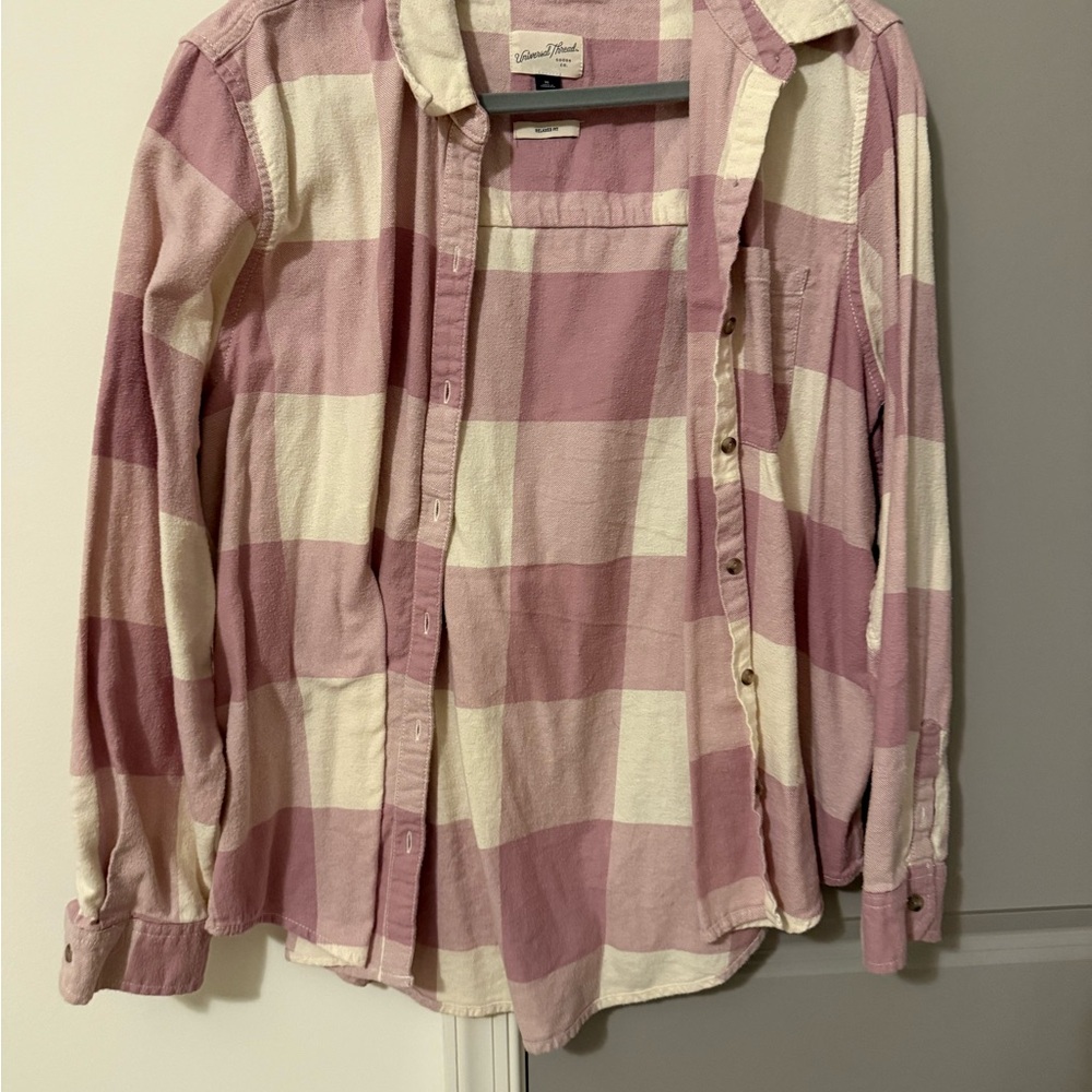 Pink and Cream Plaid Button-Up Shirt